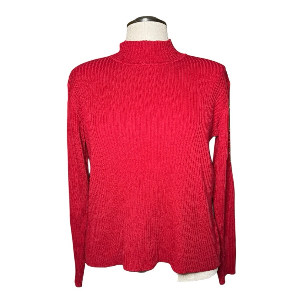 St. John’s Bay Embroidered Red Lightweight Fall Sweater